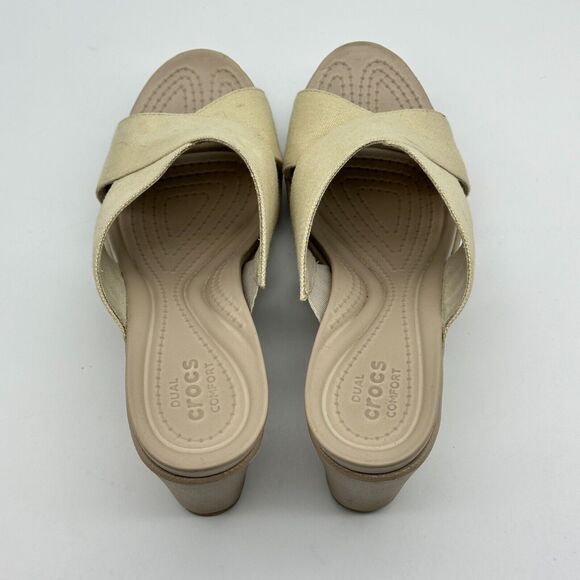 Crocs Leigh II Cris-Cross Strap Wedge Women's Size 10 Beige Comfort Sandals - Picture 11 of 12